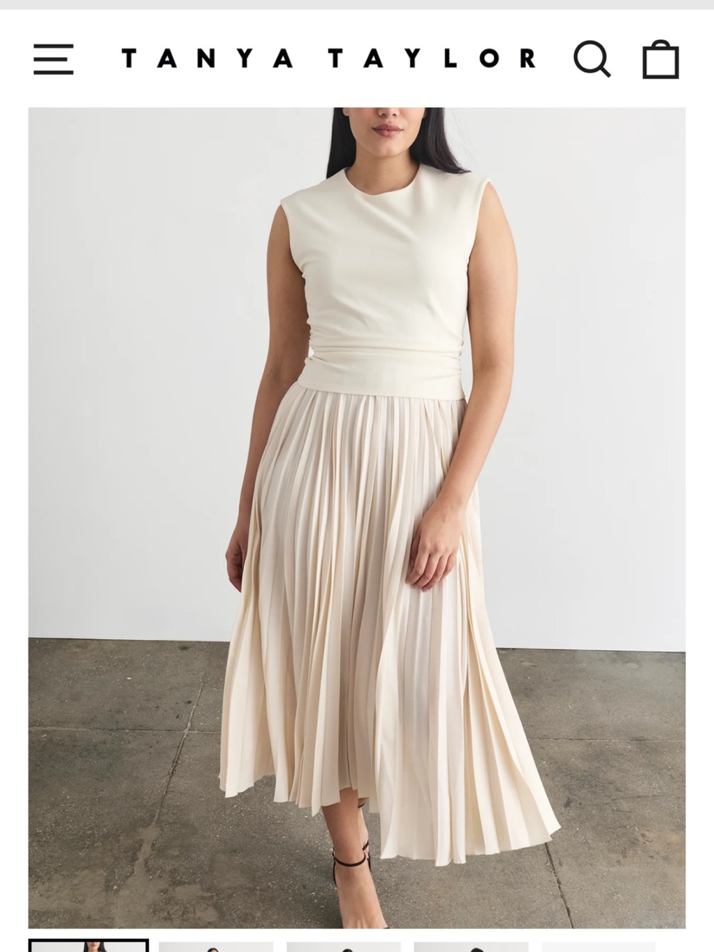 Tanya Taylor Pleated Midi Skirt in Soft Cream